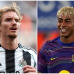 Lamine Yamal y Nick Woltermade previo al partido Newcastle vs. Barcelona